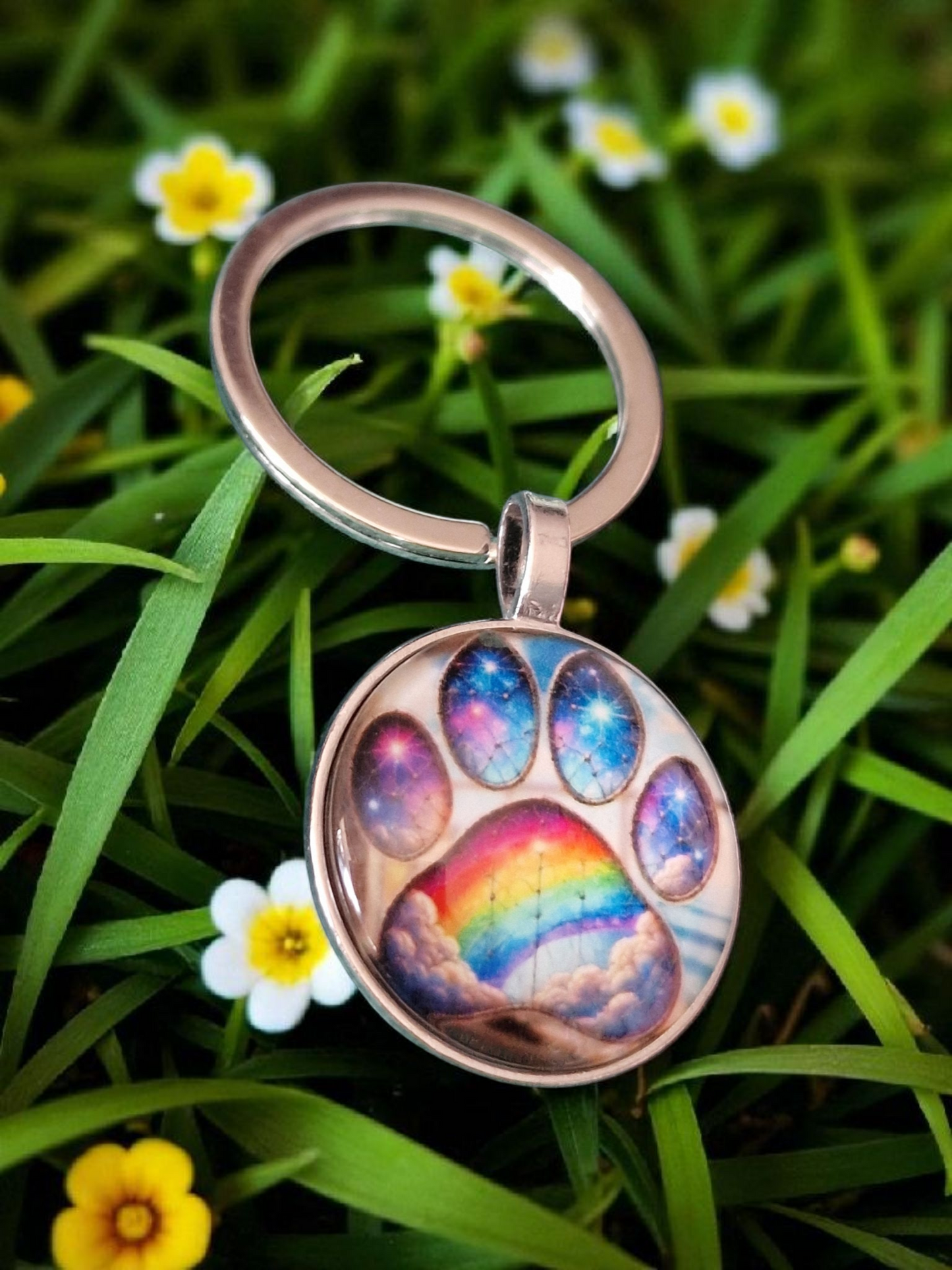 Rainbow bridge paw print keyring